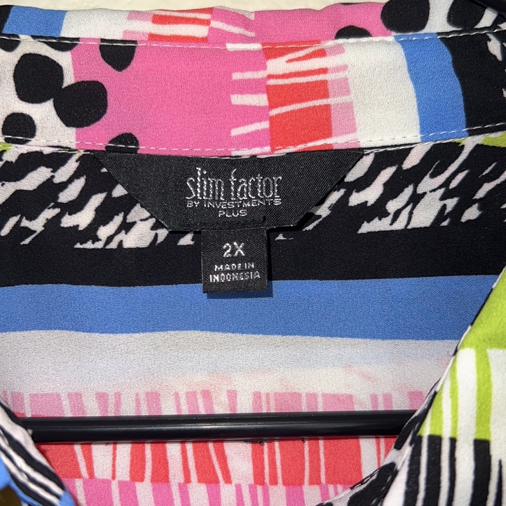 Multi Color Button Down Blouse 2x - image 2